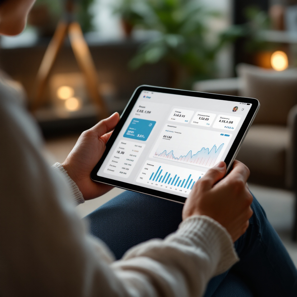 iPad montrant l'interface de la banque